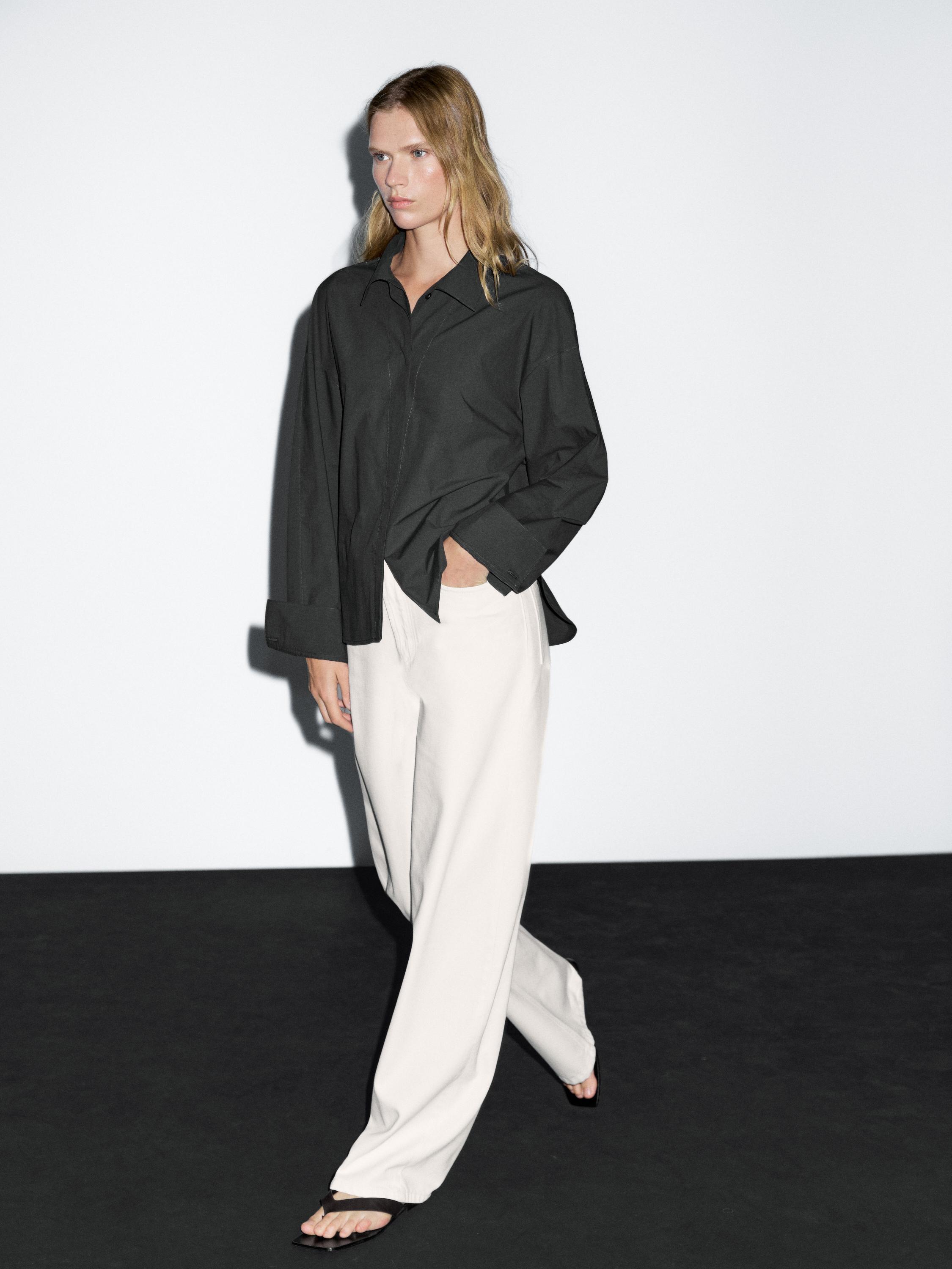 Loose-fitting 100% cotton poplin shirt